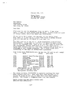 Letter to Bob Fabris from Glenn Pogue (Jan 22, 1979)